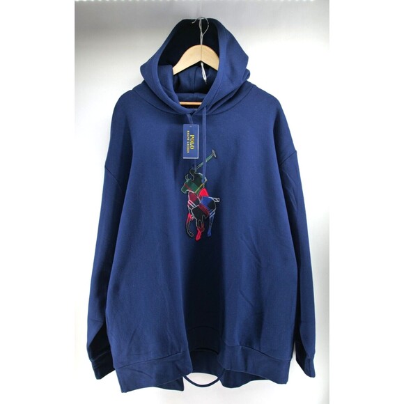 4XB Polo Ralph Lauren Men Big Solid Pony Fleece Hoodie sweatshirt 4XL Blue‎ - Picture 1 of 10
